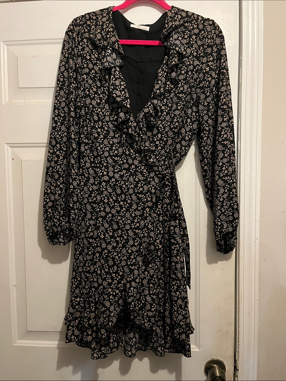 june & hudson Black Floral Wrap Dress with Cream Print